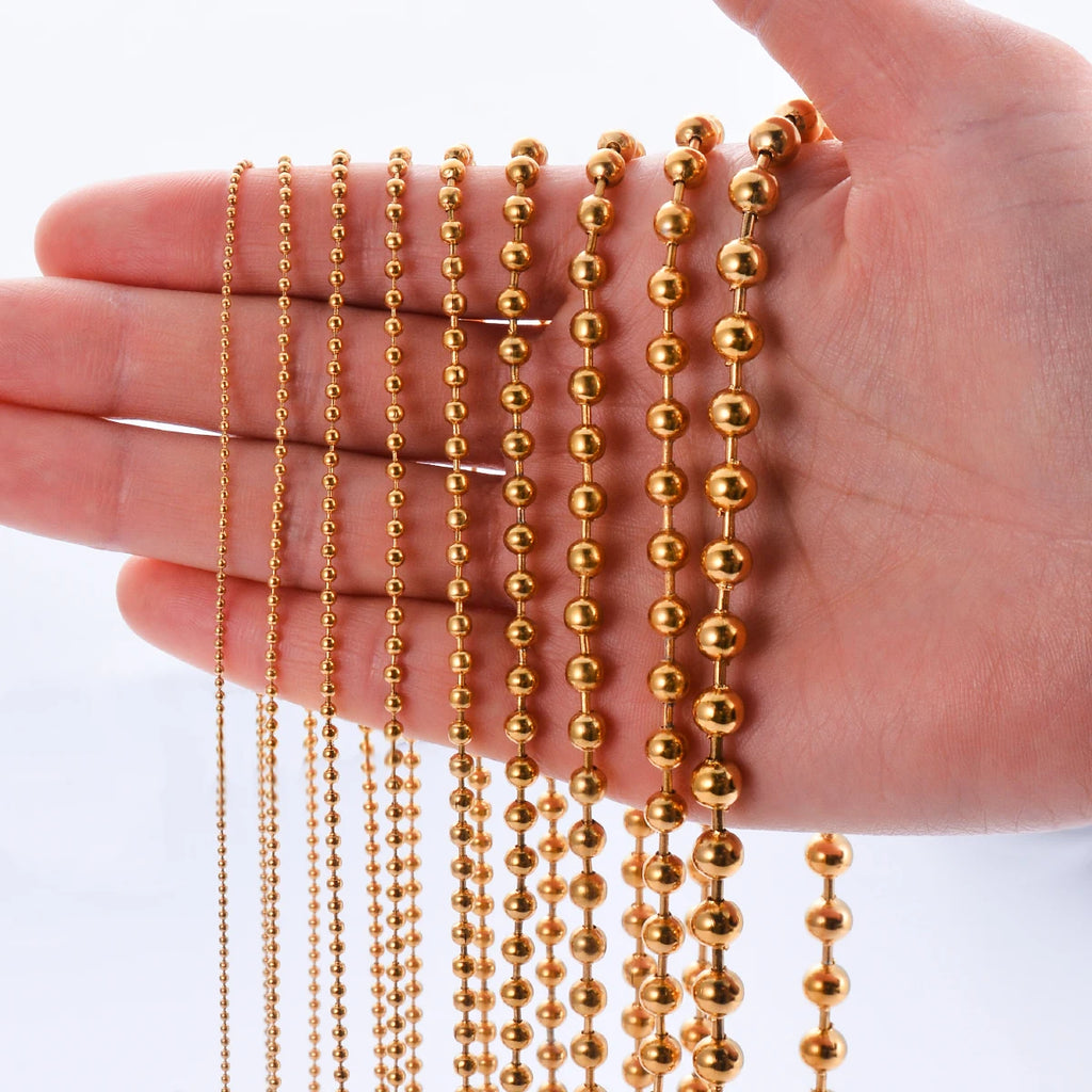 1PC wide1.2-6mm Gold 18K Plated Stainless Steel Ball Chain Necklace For Pendant or Dog Tags Chains Jewelry Making