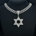 Fashion Star of David Pendant Necklace Women Men Hip Hop Tennis Cuban Chain Necklaces Classic Six-pointed Star Jewish