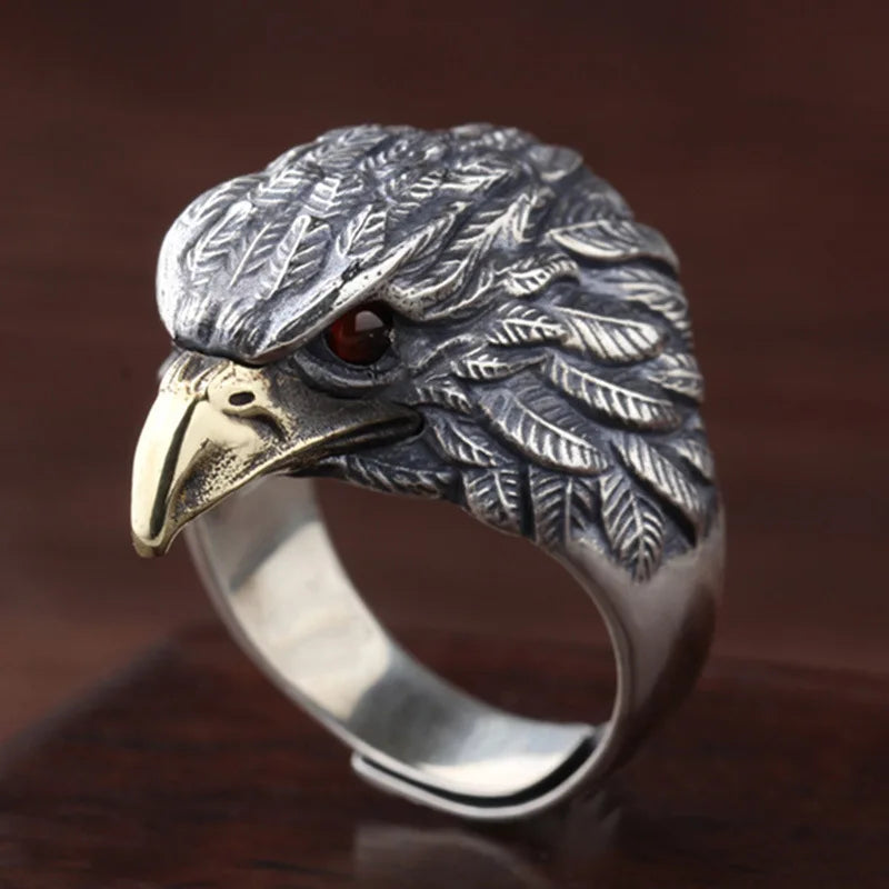 Buyee 925 Sterling Silver Big Ring Finger Cute Eagle Open Ring for Women Man Unique Fashion Animal Punk Fine Jewelry Circle