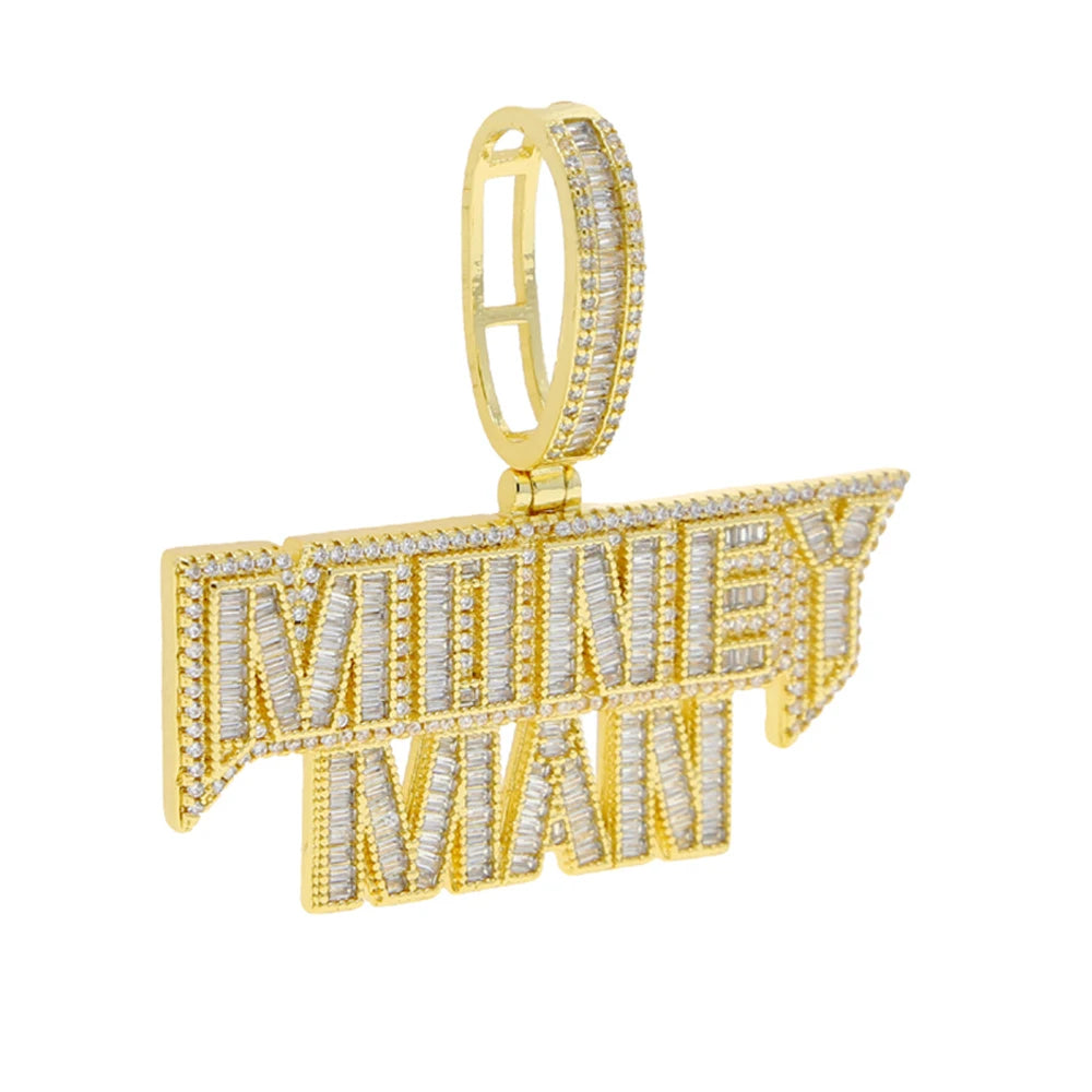New Hip Hop Money Pendant Necklace Gold Color Iced Out Bling CZ Cubic Zirconia Letters Rich Dollar Charm Men Women