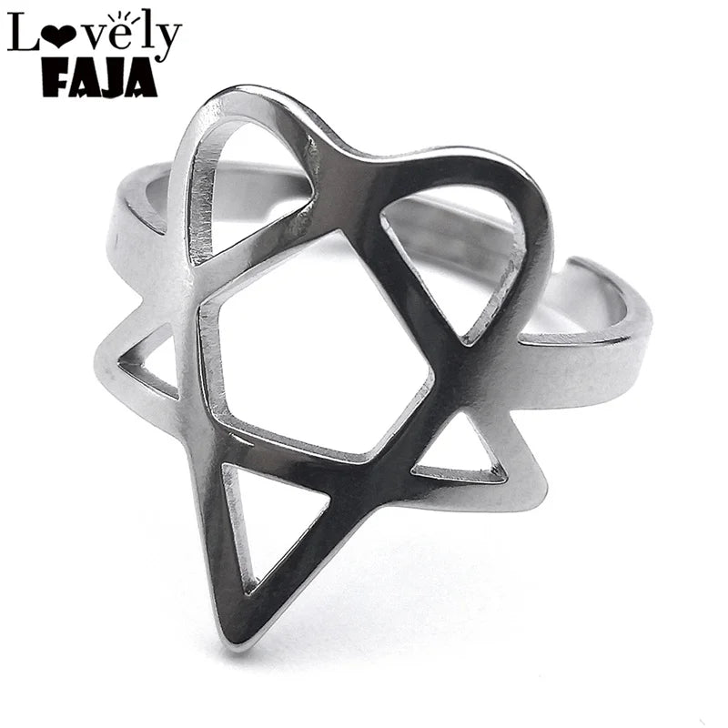 Steel Ring Heartagram Symbol Him Music Band Hollow