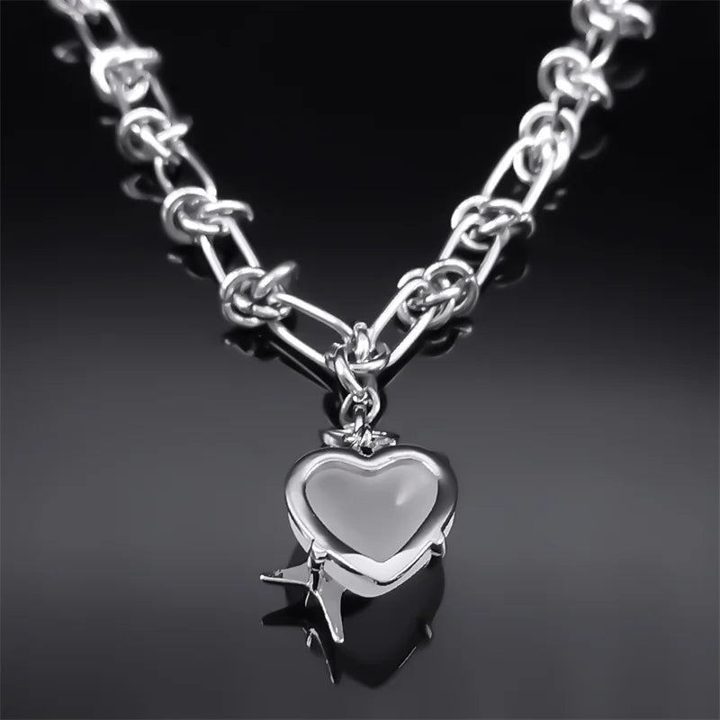 Iced Out Heart Star Pendant Necklace — Stainless Steel