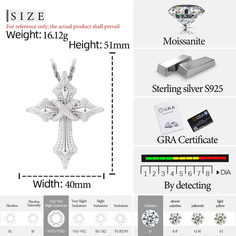 TUHE Hight Quality Cross Pendant Moissanite Spider pendant 925 Sterling Silver Pendant For Men Hip Hop Jewelry