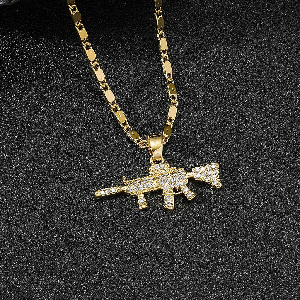 Gold-Tone CZ Dot Charm Pendant Necklace for Men