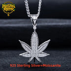 Iced Out Hemp Leaf Pendant — 925 Silver