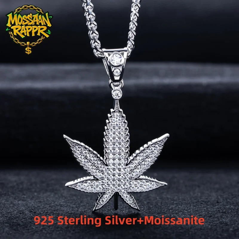 Iced Out Hemp Leaf Pendant — 925 Silver