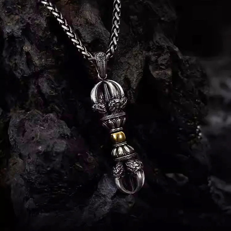 Ethnic Style Gold Silver Collision Vajra Pendant For Men Jewelry Blessing Ward Off Evil Vajra Pestle Necklace Male