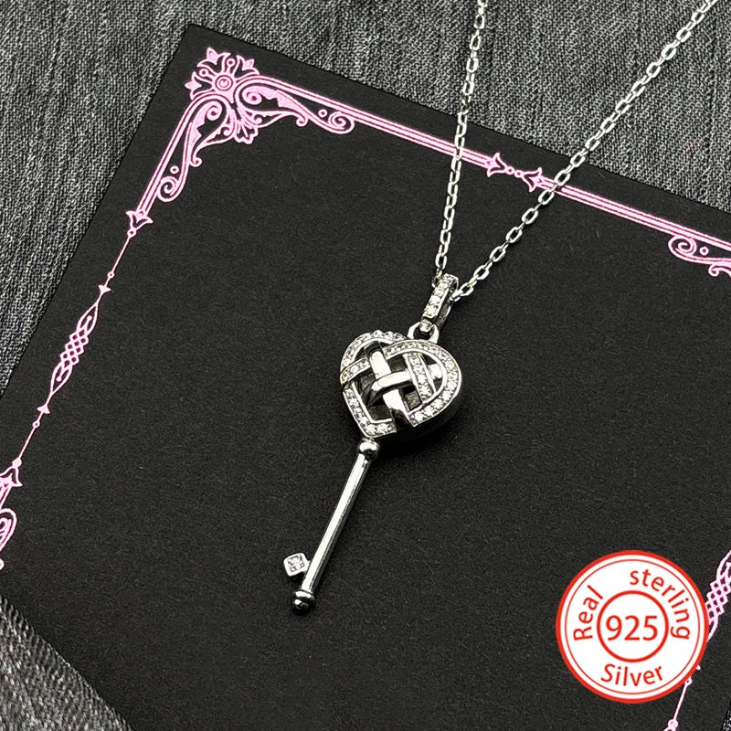 Heart Celtic Silver Pendant Sterling Key Shape