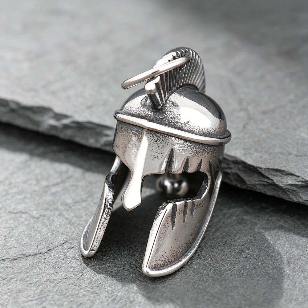 Vintage Spartan Helmet Guardian Bell Pendant Necklace Stainless Steel Unisex Punk Rock Motorcycle Talisman Jewelry Best