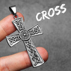 Carved Cross Pendant Necklace — Stainless Steel