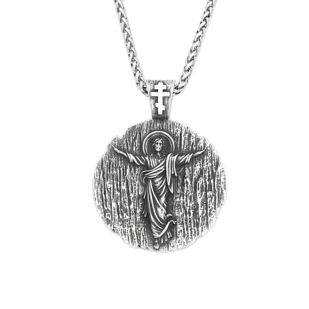 Vintage Gothic Stainless Steel Catholic Jesus Pendant Necklace Fashion Punk Cross Amulet Necklaces For Men Religion