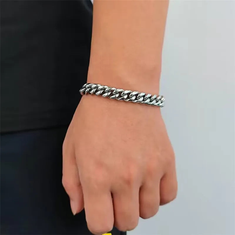 10mm Polished Cuban Chain Bracelet — Stainless Steel