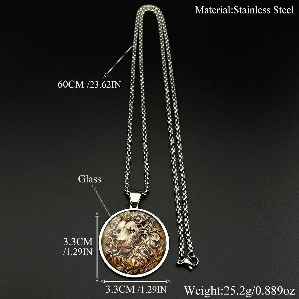 Lion King Glass Round Medallion Pendant — Gold