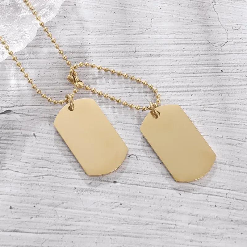 Hip Hop Military Style Stainless Steel Dog Tag Pendant Necklace for Men Women Gold Plated Personalized Id Card Name
