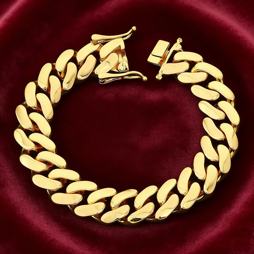 Gold Cuban Chain Necklace 10/12/15/22MM Smooth