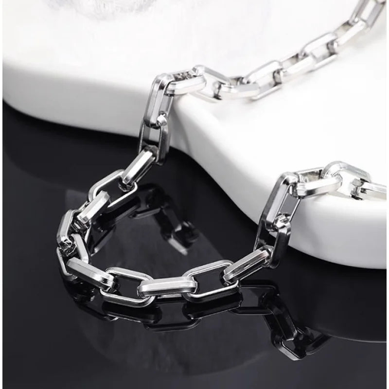 Men Thick Rectangle Paperclip Link Choker Necklace 316L Stainless Steel No Pendant Minimalist Hop Street Layer Neck Jewelry