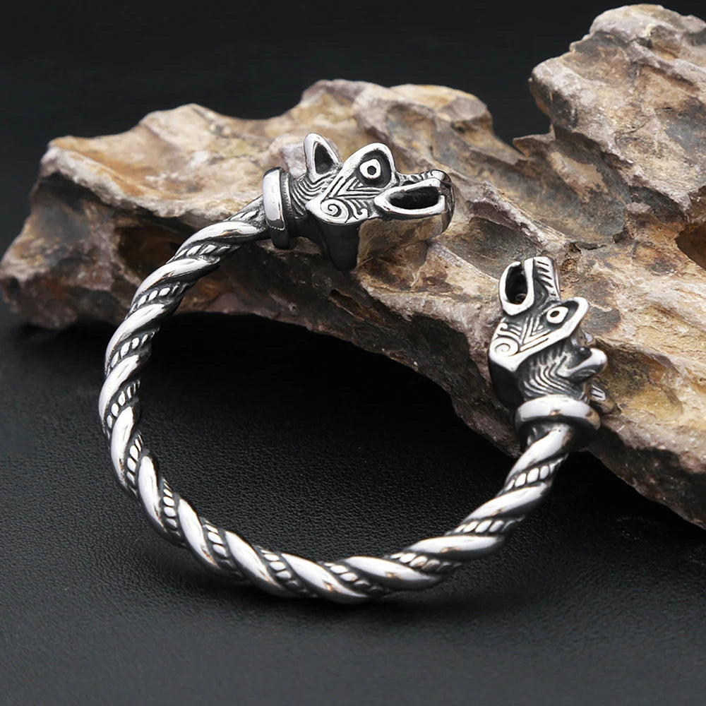 Wolf Viking Steel Bracelet Nordic Head Vintage