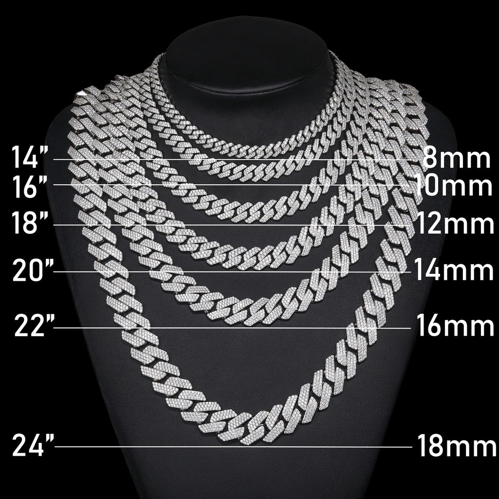 TUHE Unisex D Color Moissanite Cuban Chain Necklace S925 Silver High Quality 6MM-20MM Cuban Link Chain Men Hip Hop