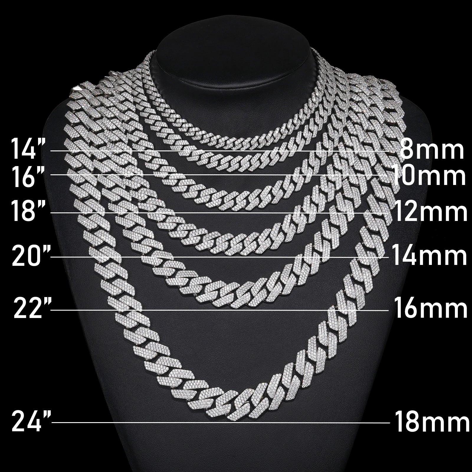 TUHE Unisex D Color Moissanite Cuban Chain Necklace S925 Silver High Quality 6MM-20MM Cuban Link Chain Men Hip Hop