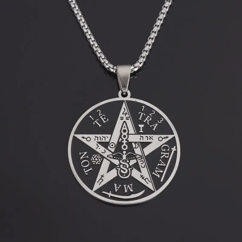 Stainless Steel Solomon Religious Seven Archangels Compass Pendant Necklace Men's Retro Lucky Amulet Jewelry