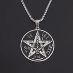 Stainless Steel Solomon Religious Seven Archangels Compass Pendant Necklace Men's Retro Lucky Amulet Jewelry