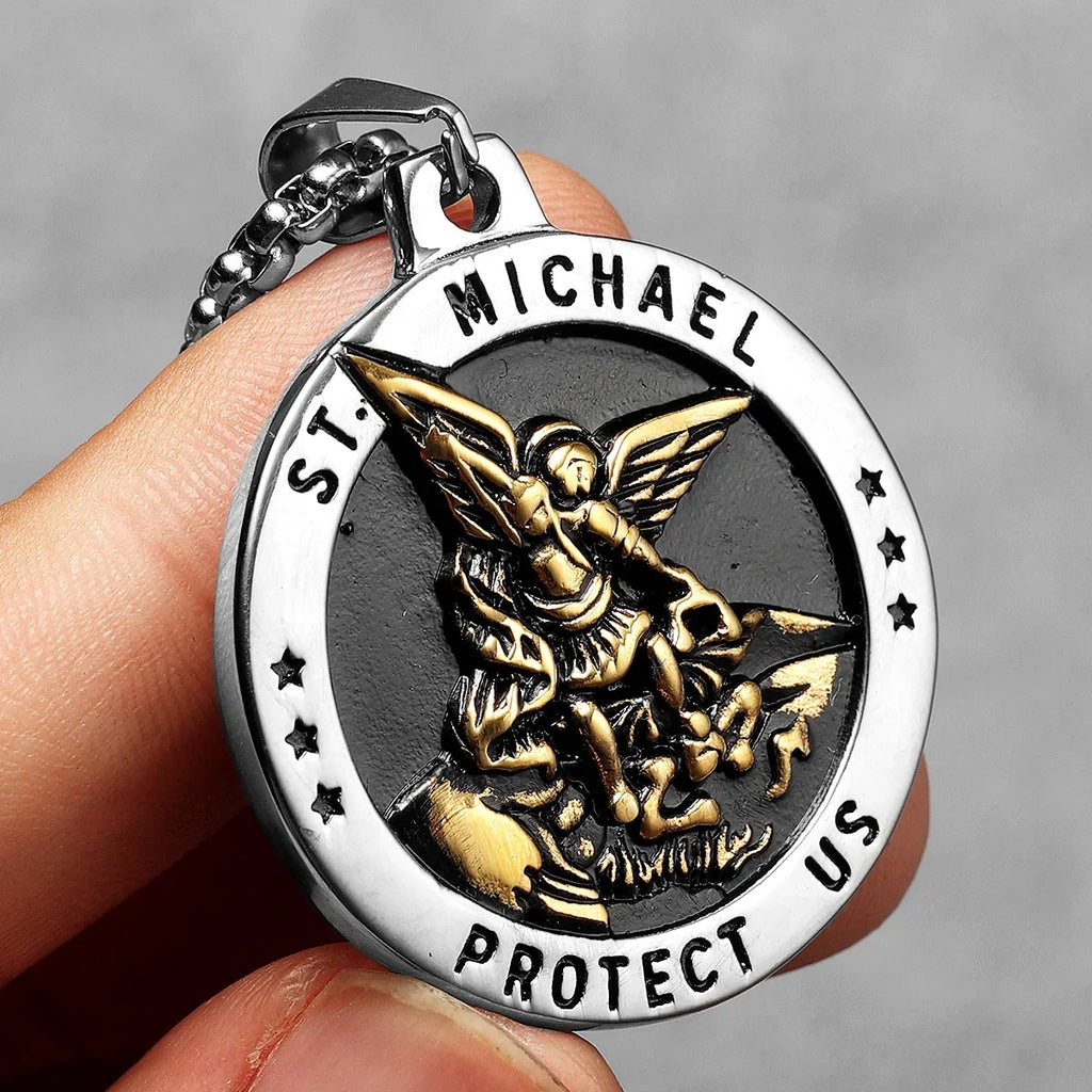 Arch Angel St.Michael Men Necklaces Stainless Steel Pendant Chain Powerful Amulet Vintage Cool Women Jewelry Gifts
