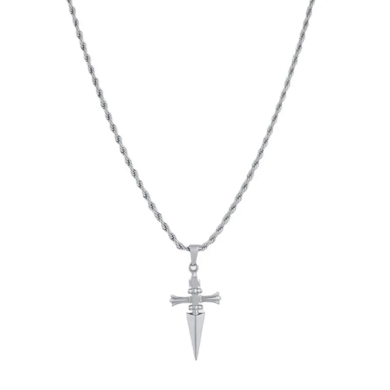 Punk Cross Pendant Necklace for Men — Stainless Steel Chain
