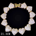 Hip Hop Full Crystal Heart Tennis Chain Bracelets for Men Women Bling Square Rhinestone Cuban Link Chain Bracelet Luxury Jewelry