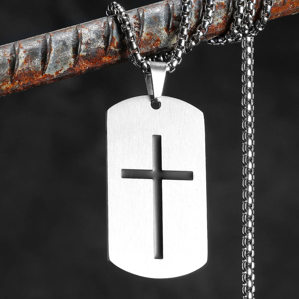 Cross Bible Tag Pendant — Stainless Steel