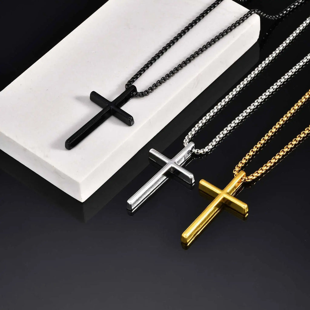 Cross Box Chain Pendant Necklace — Stainless Steel