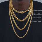 6mm/8mm/10mm/12mm Hip-Hop High Polished Gold Color 316L Stainless Steel Curb Cuban Link Chain Necklace Gift For Men