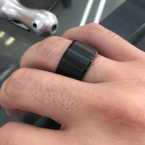 15MM Wide Cigar Band Ring — Black Stainless Steel
