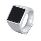 Black Enamel Square Signet Ring — Stainless Steel