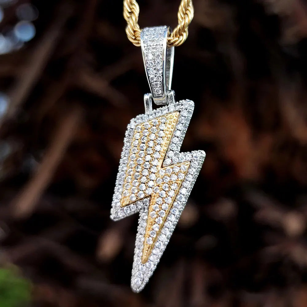 Alinoya Hip Hop Men Fashion Lightning Pendant Wholesale Jewelry Using High Quality CZ Cubic Zirconia Necklace