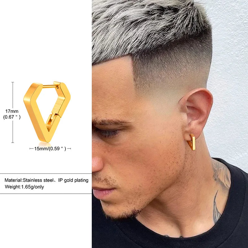 Geometric Octagon Hoop Earrings — Stainless Steel