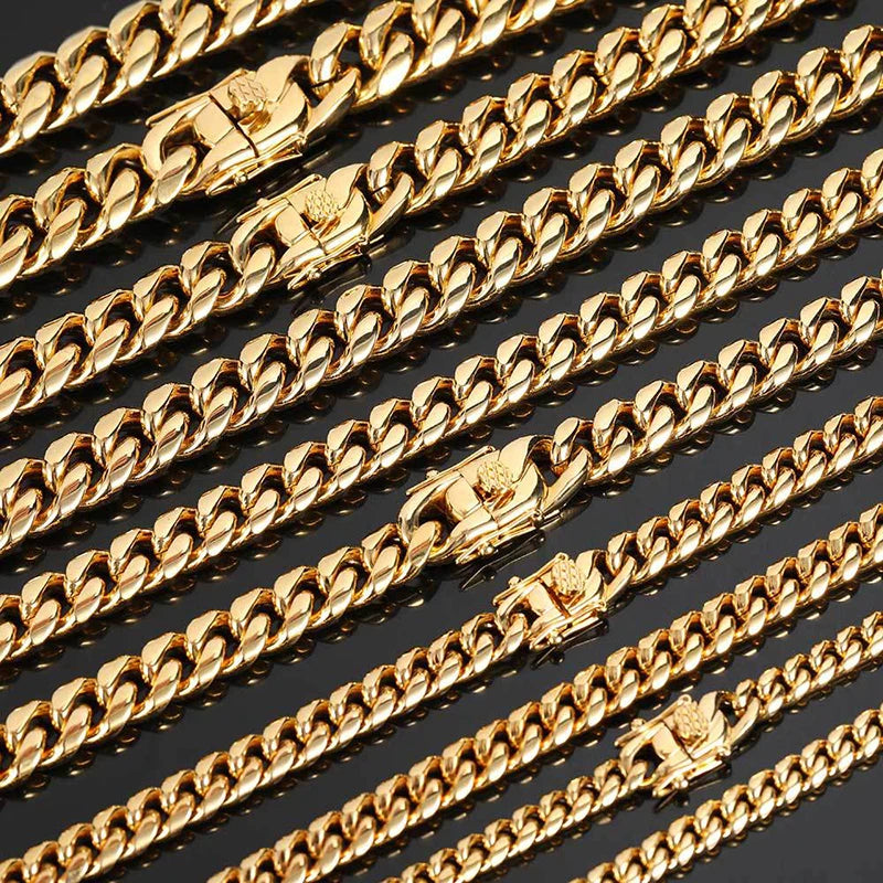 6mm/8mm/10mm/12mm Hip-Hop High Polished Gold Color 316L Stainless Steel Curb Cuban Link Chain Necklace Gift For Men