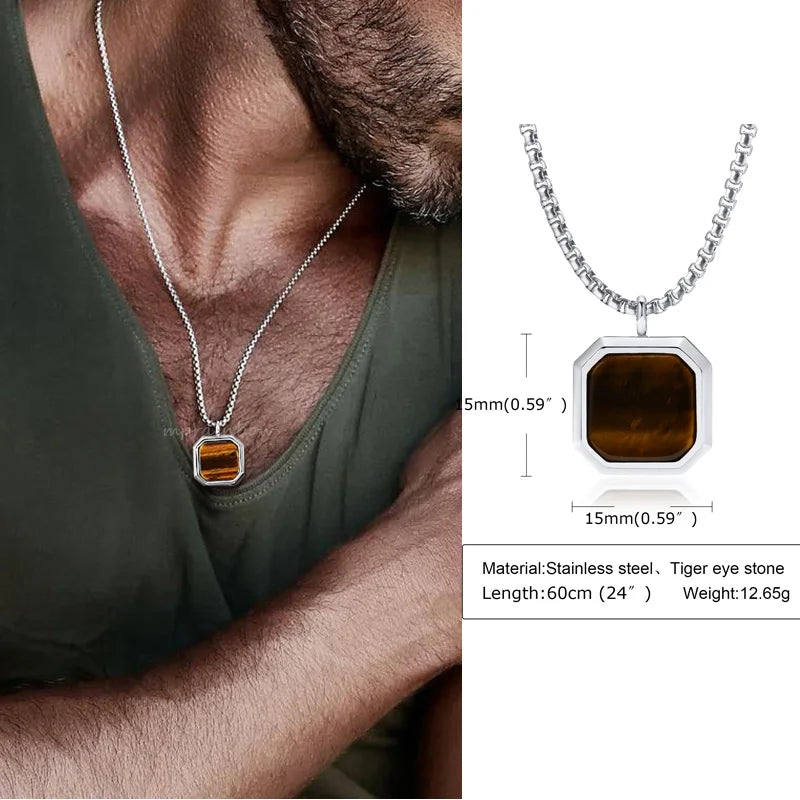 Tiger Eye Lapis Stone Pendant — Stainless