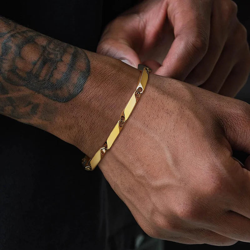 Gold Bar Link Chain Bracelet — Stainless Steel
