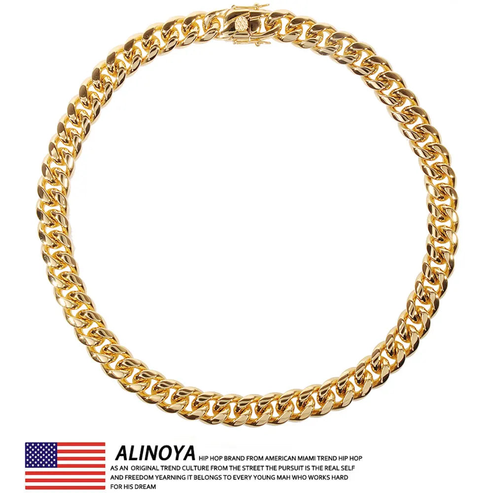 6mm/8mm/10mm/12mm Hip-Hop High Polished Gold Color 316L Stainless Steel Curb Cuban Link Chain Necklace Gift For Men