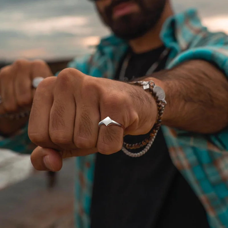 Lotus Signet Pinky Ring — Stainless Steel