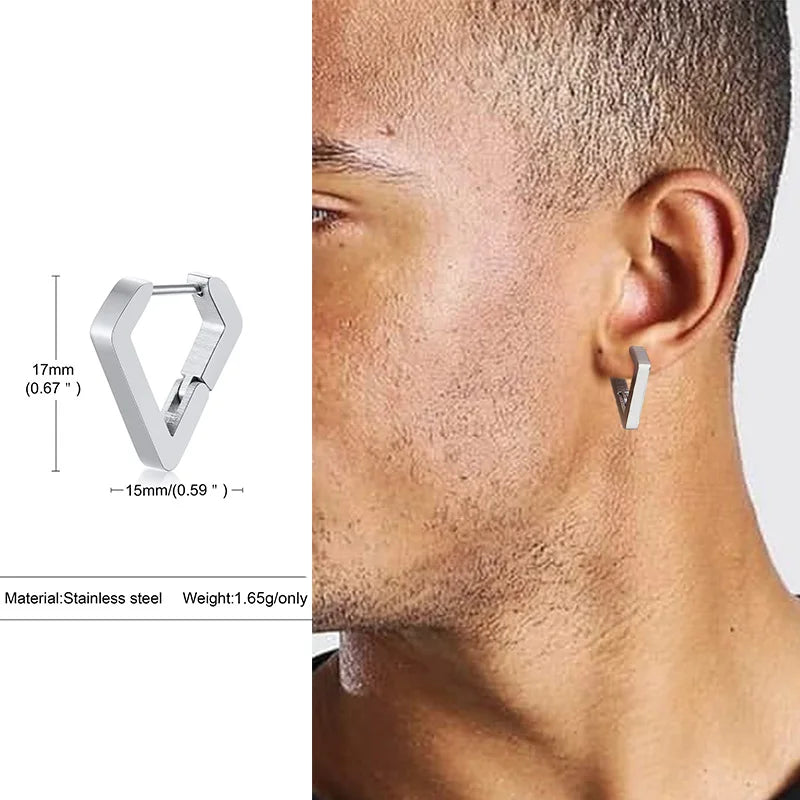 Geometric Octagon Hoop Earrings — Stainless Steel
